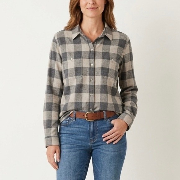 Faherty Legend Sweater Shirt Tan Charcoal Buffalo Check Button Down Size XXL
